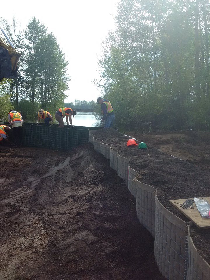 Gabions being installed in Vanderhoof