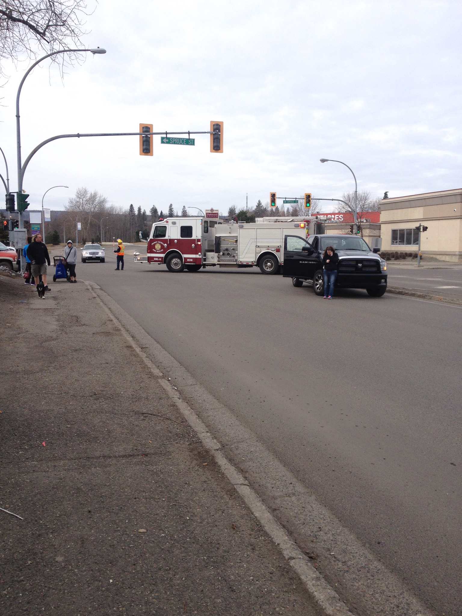 Vehicle collides with pedestrian at Spruce St. and 15th Ave