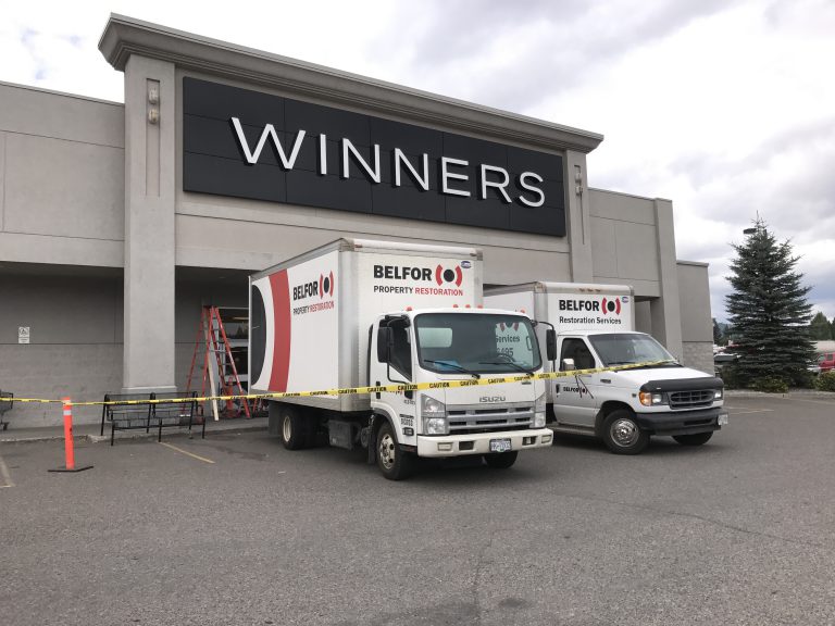 Winners front entrance damaged, store closed today