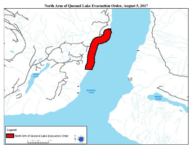 Evacuation Order for the North Arm of Quesnel Lake