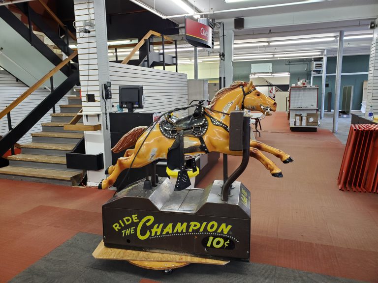Giddyup! Northern Hardware’s “Champ” relocates to Exploration Place