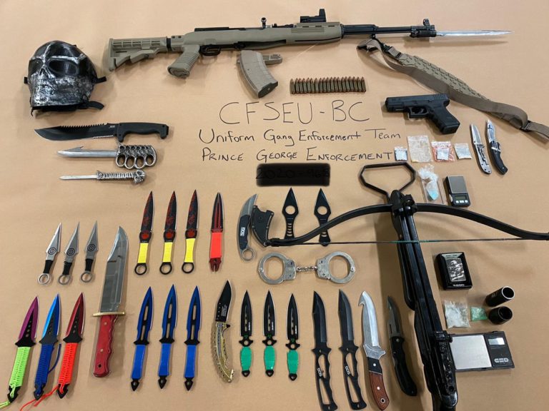 Significant number of weapons and small quantities of drugs seized in Prince George