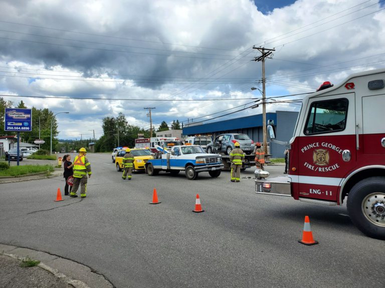 Two-vehicle collision closes road at Queensway and Hamilton