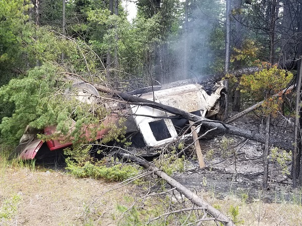 Quesnel RCMP respond to fiery crash on Nazko Highway