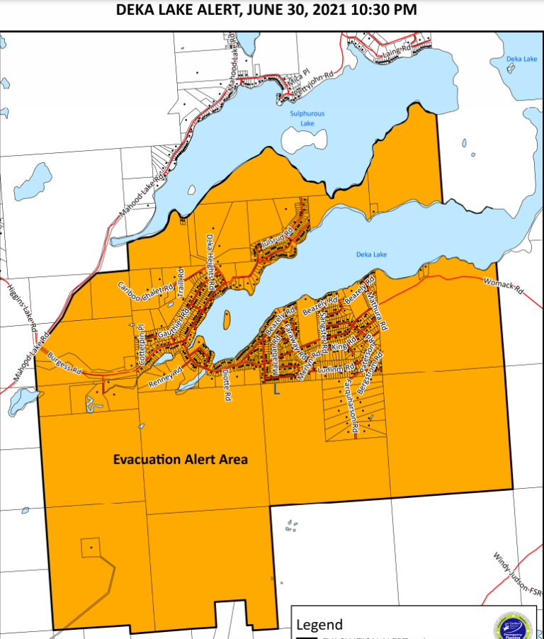 Evacuation order issued for Deka Lake in the Cariboo