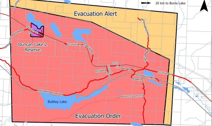 Bulkley Lake wildfire, west of Burns Lake causes evacuation alert and order