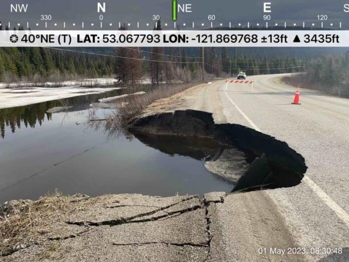 District of Wells is monitoring a washout on Highway 26