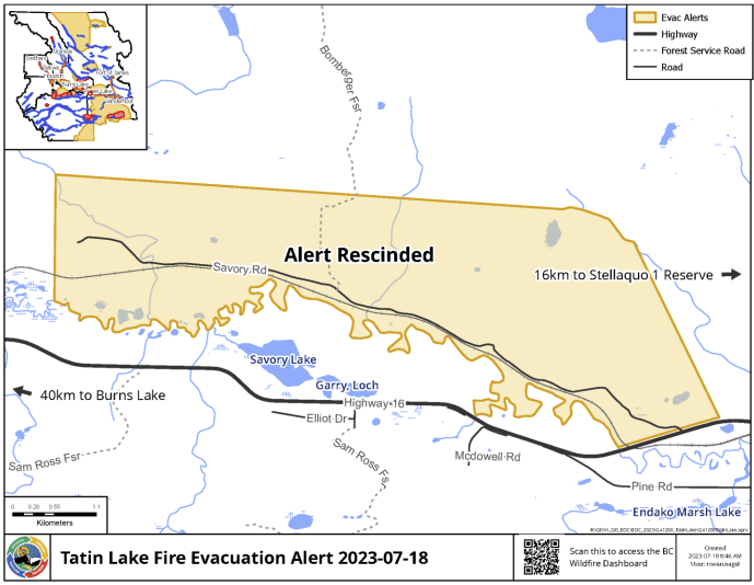 Evacuation Alert rescinded near Tatin Lake Wildfire