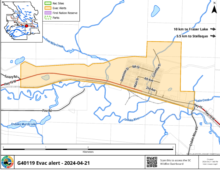 Endako wildfire results in Evacuation Alert for Bulkley-Nechako residents