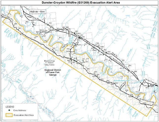 Evacuation alert in place south of McBride