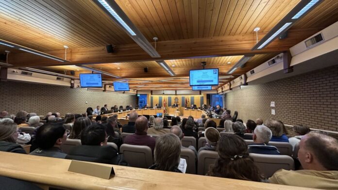 The Council Chambers at City Hall were packed for the public hearing on the City's Official Community Plan (D. Bain, My PG Now staff)