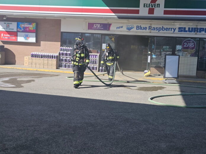 Fire crews tackle fryer fire at the 7–Eleven in Quesnel