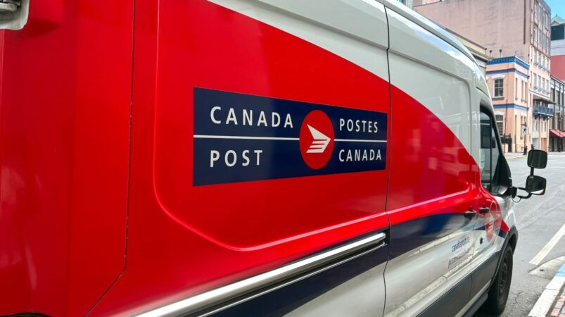 A Canada Post van parked on a street in Victoria, B.C. on May 20, 2025. | Emily Joveski, Vista Radio photo