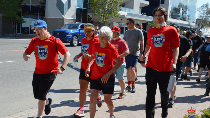 People running in the street.