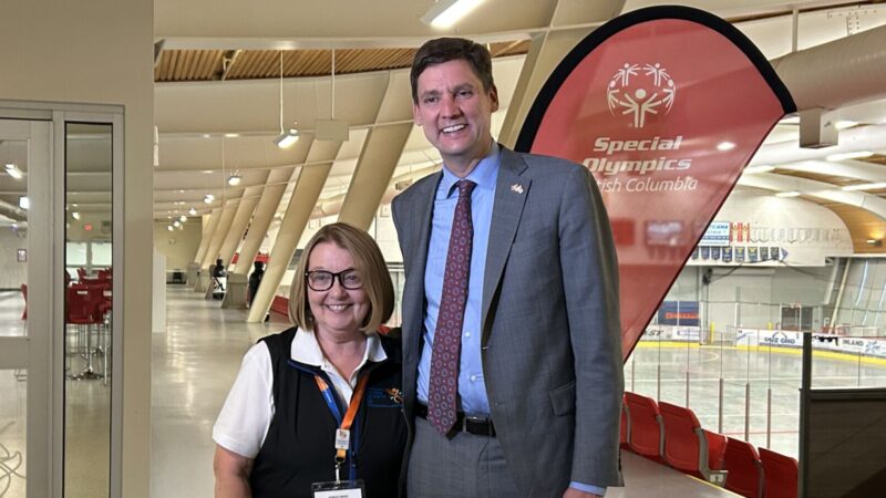 Longtime Prince George-Valemount MLA Shirley Bond poses for a photo with Premier David Eby (D. Bain, My PG Now staff)