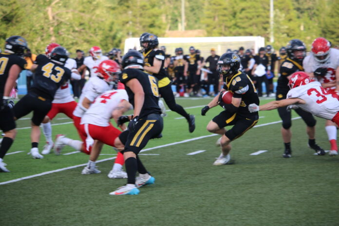 Myron Brown (#88) returns a punt for the Prince George Kodiaks during a 33-13 loss to the Westshore Rebels (D. Bain, My PG Now staff)