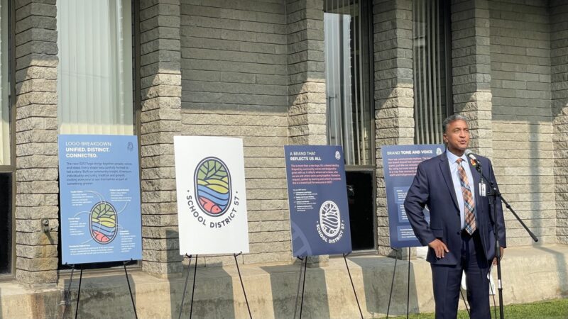 New SD57 Logo unveiled by Superintendent Jameel Aziz
