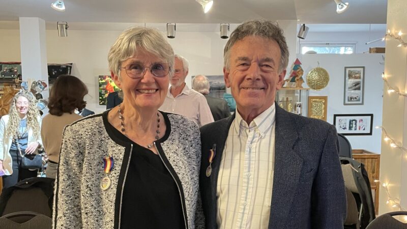 Anne Laughlin and Ted Price with their B.C. Medal of Good Citizenship